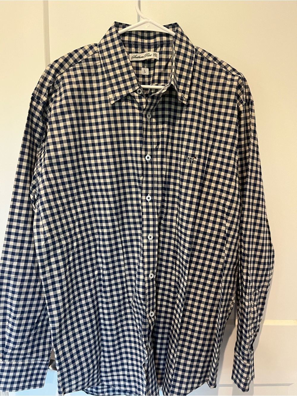 Men's Southern Point Co. Navy & White Gingham Dress Shirt - Premium Cotton